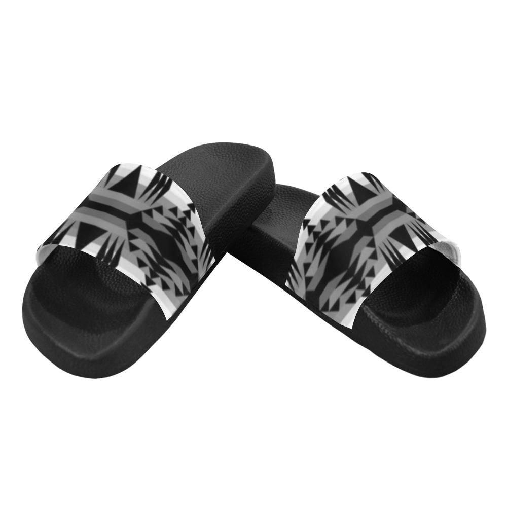 Between the Mountains White and Black Men's Slide Sandals (Model 057) Men's Slide Sandals (057) e-joyer 