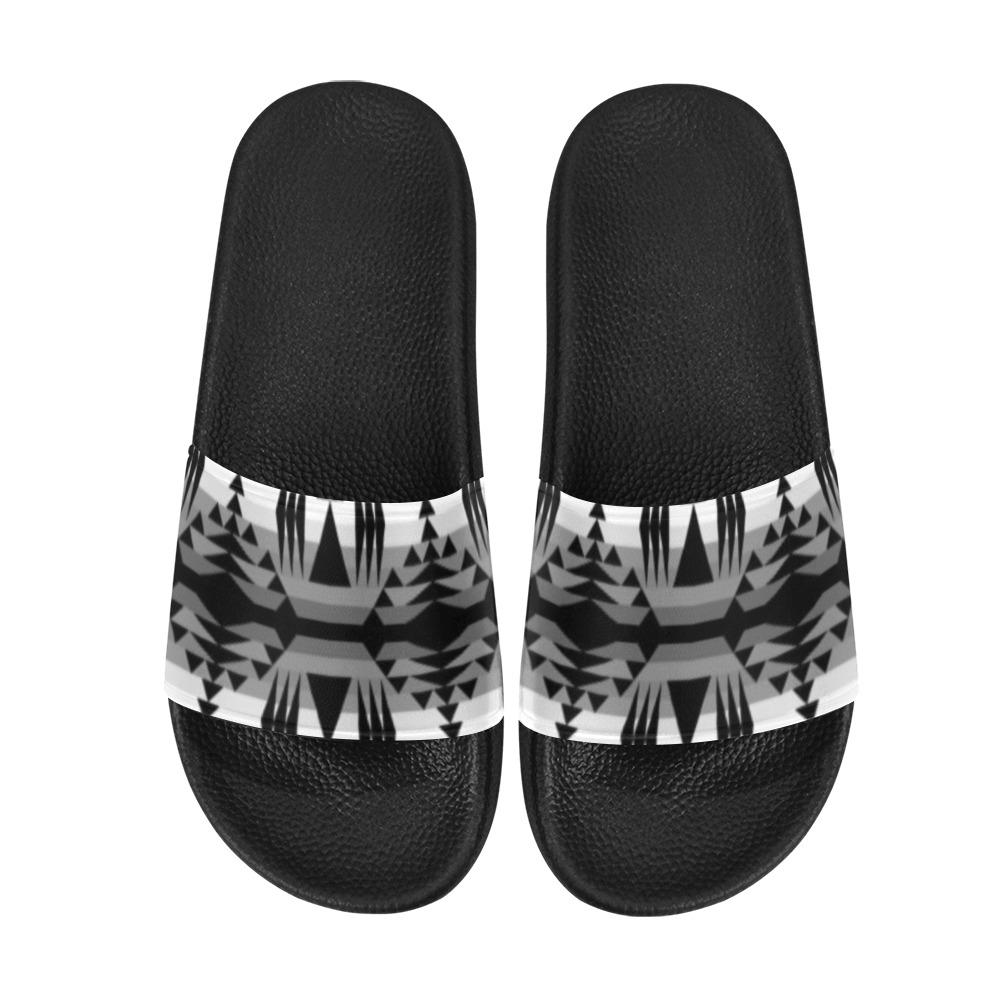 Between the Mountains White and Black Men's Slide Sandals (Model 057) Men's Slide Sandals (057) e-joyer 