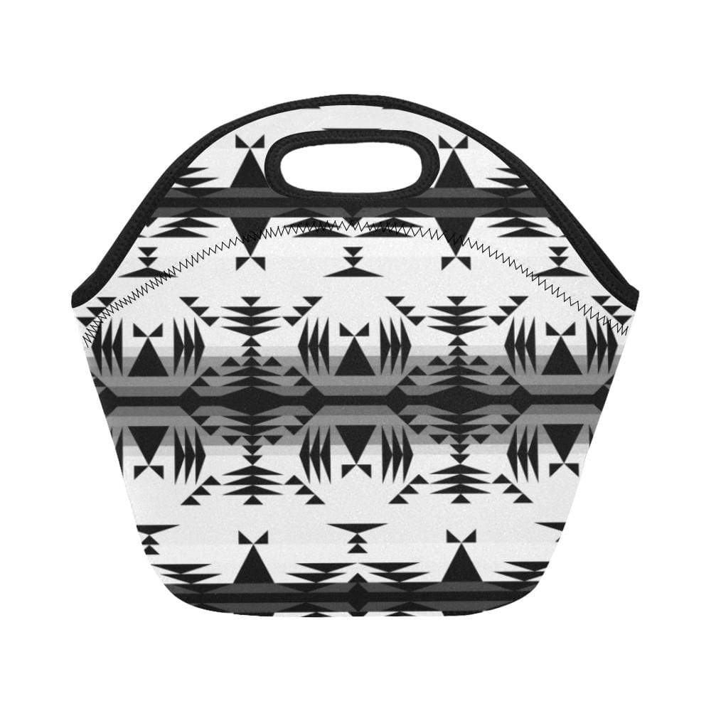 Between the Mountains White and Black Neoprene Lunch Bag/Small (Model 1669) Neoprene Lunch Bag/Small (1669) e-joyer