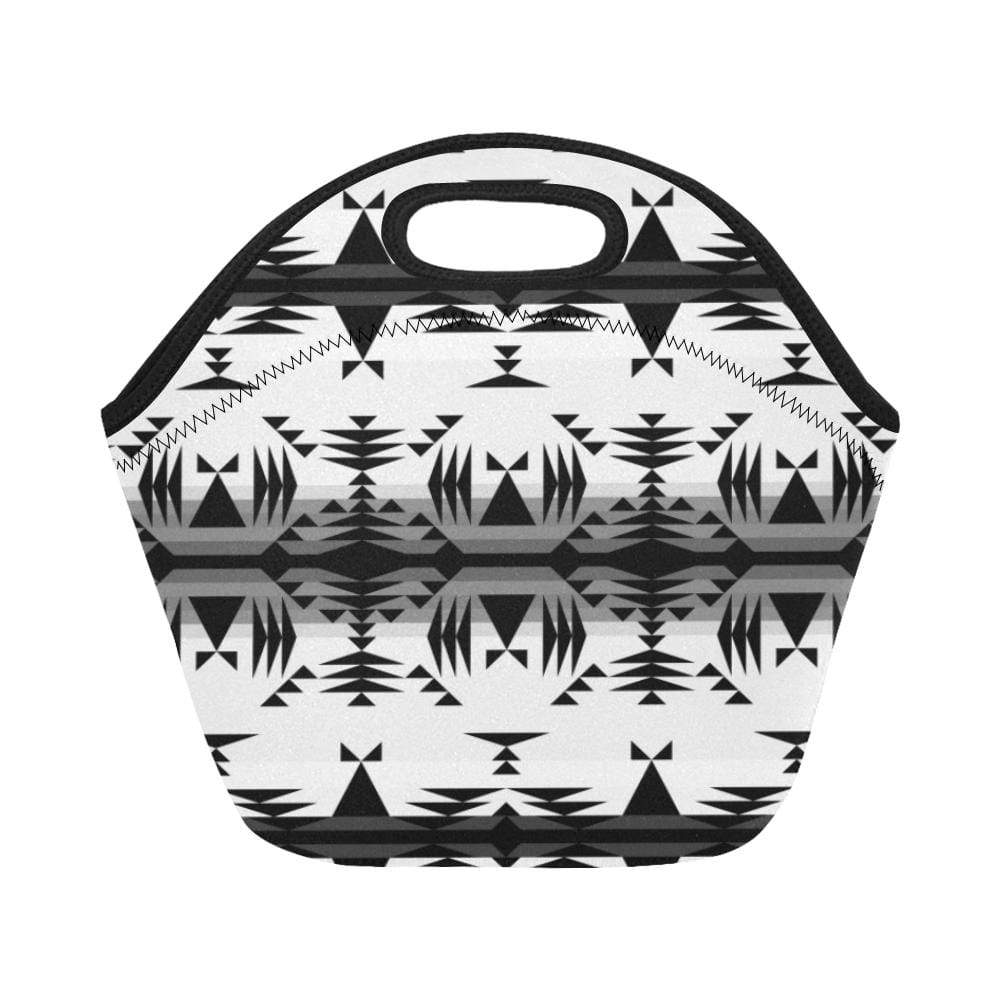 Between the Mountains White and Black Neoprene Lunch Bag/Small (Model 1669) Neoprene Lunch Bag/Small (1669) e-joyer