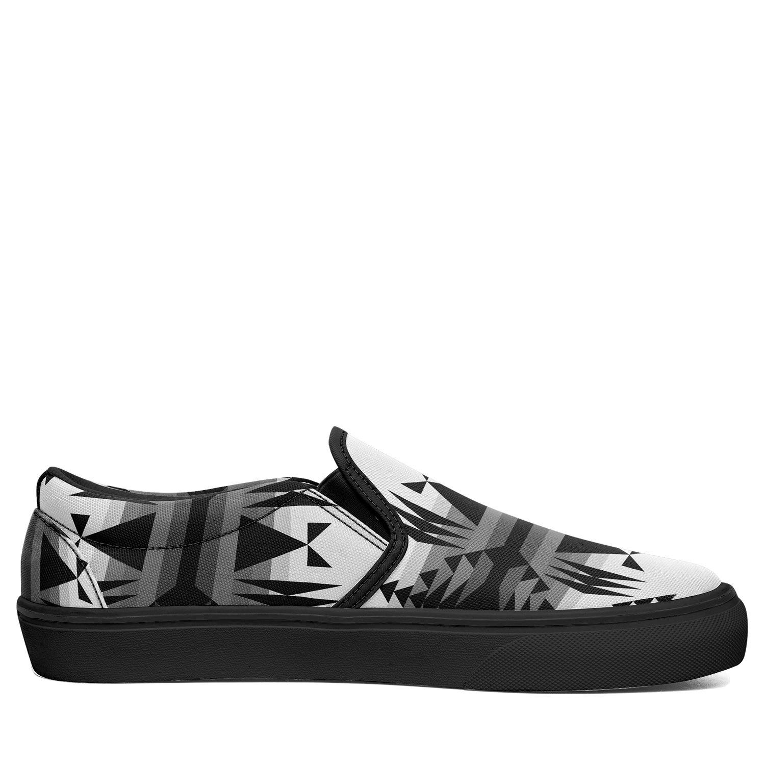 Between the Mountains White and Black Otoyimm Canvas Slip On Shoes 49 Dzine
