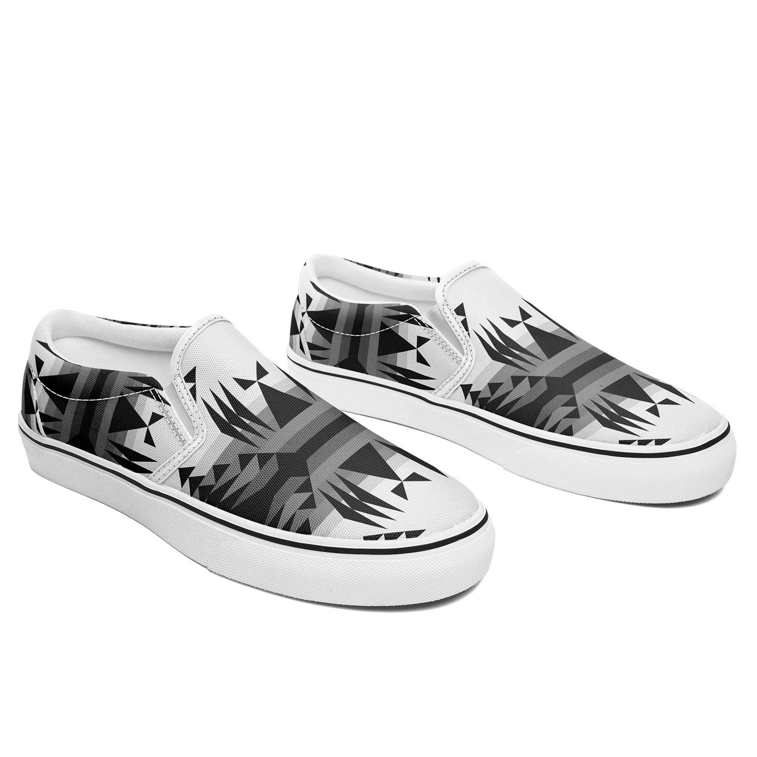 Between the Mountains White and Black Otoyimm Canvas Slip On Shoes 49 Dzine