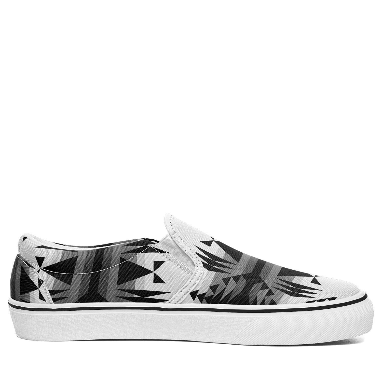 Between the Mountains White and Black Otoyimm Canvas Slip On Shoes 49 Dzine
