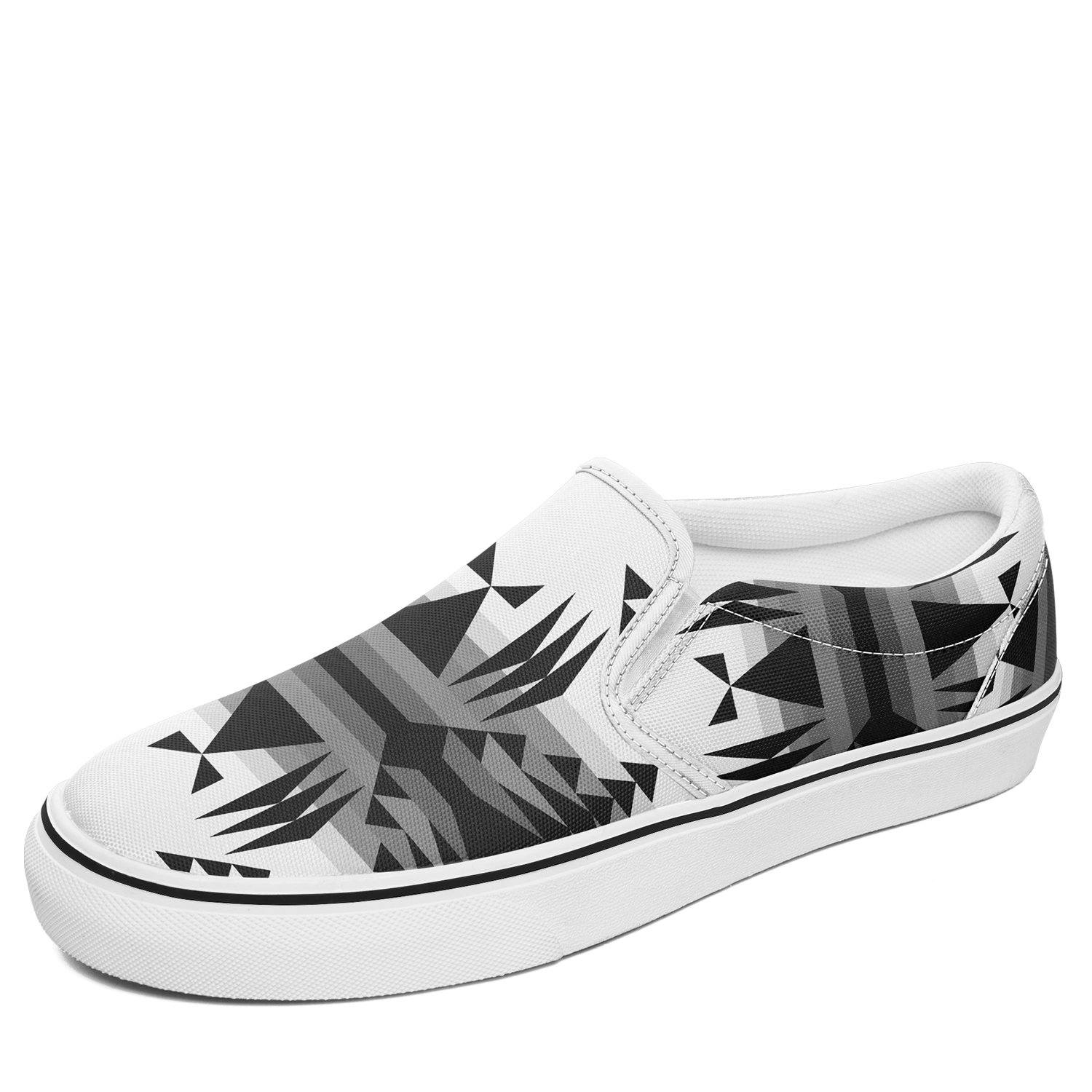 Between the Mountains White and Black Otoyimm Canvas Slip On Shoes 49 Dzine