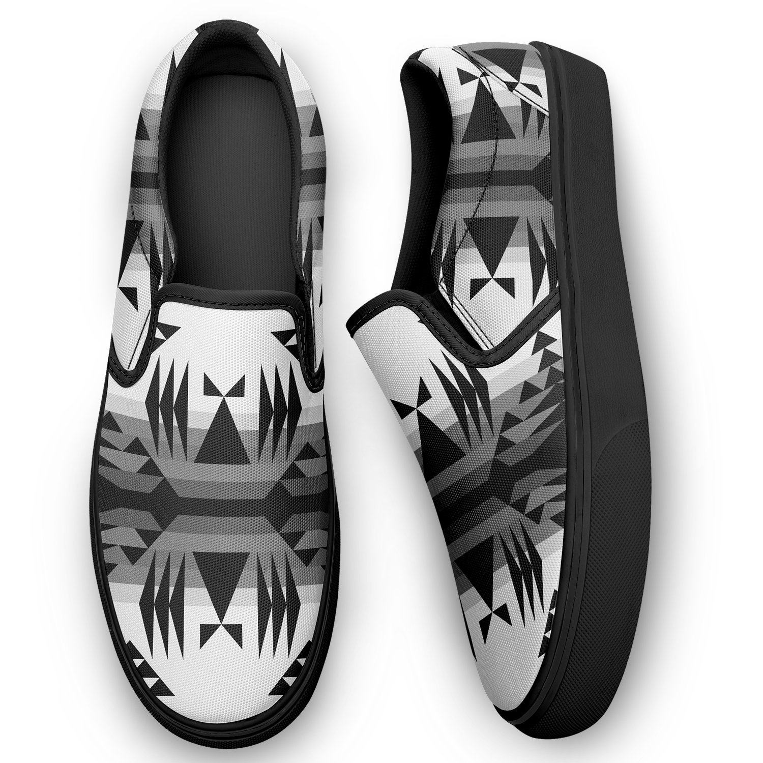 Between the Mountains White and Black Otoyimm Canvas Slip On Shoes 49 Dzine
