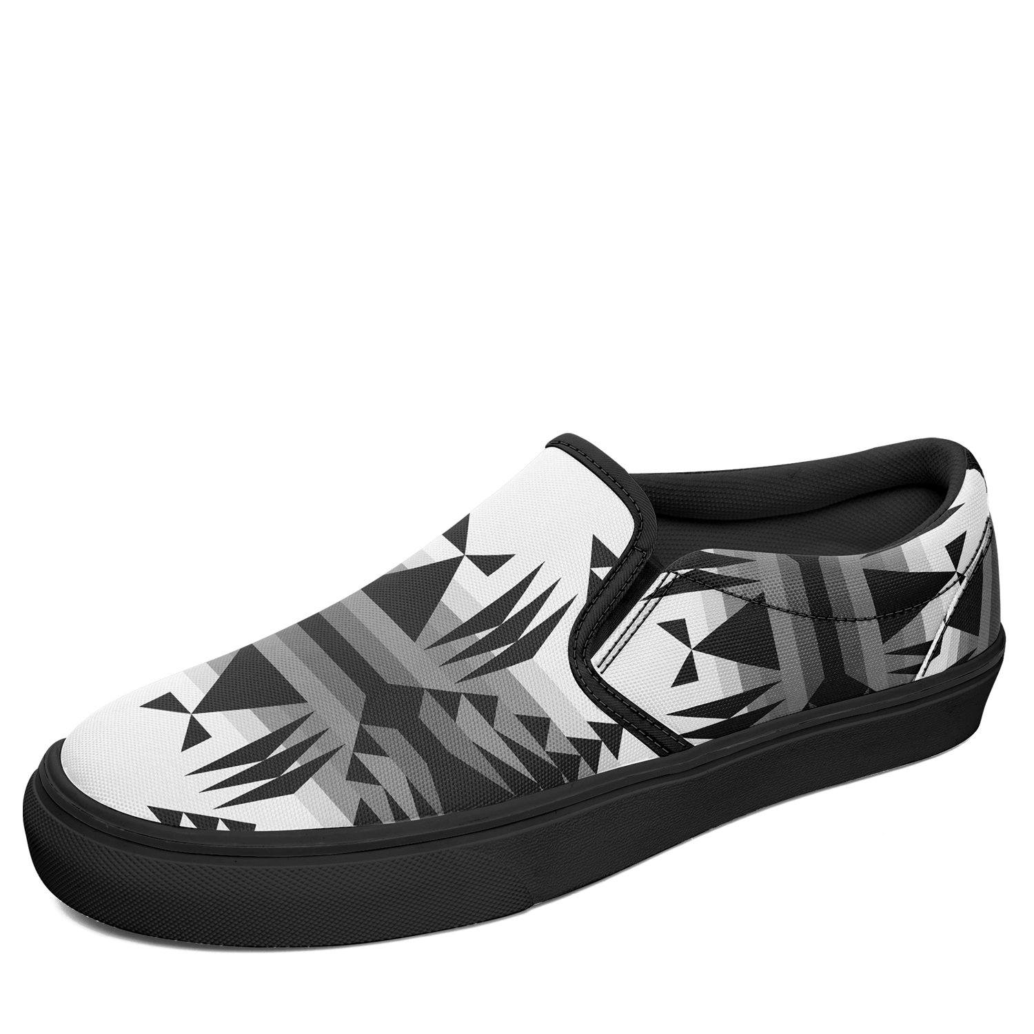 Between the Mountains White and Black Otoyimm Canvas Slip On Shoes 49 Dzine