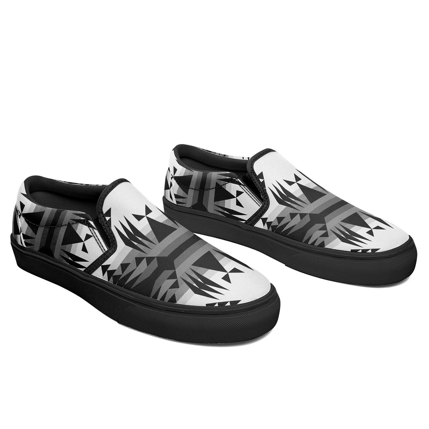 Between the Mountains White and Black Otoyimm Canvas Slip On Shoes 49 Dzine