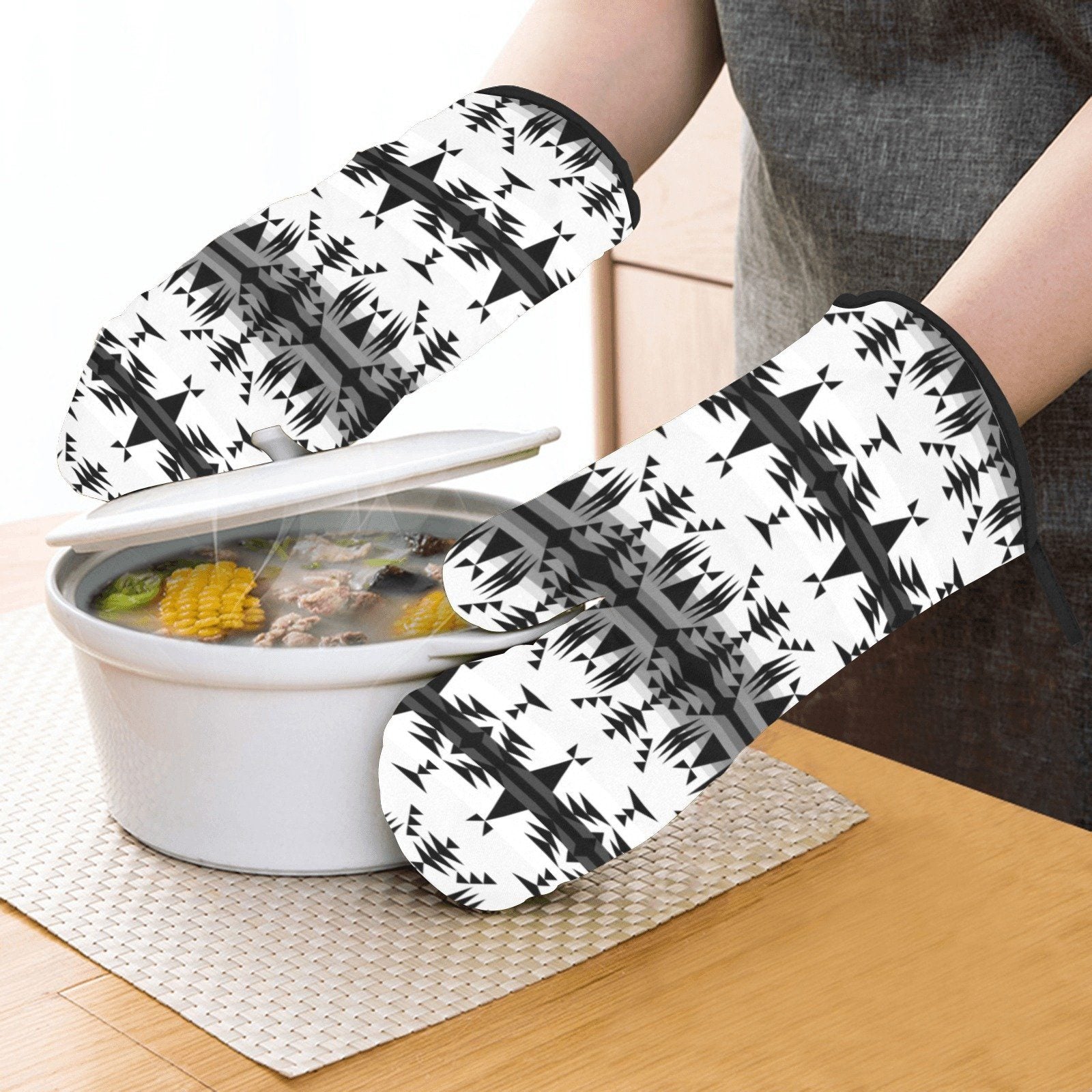 Between the Mountains White and Black Oven Mitt & Pot Holder Oven Mitt & Pot Holder e-joyer
