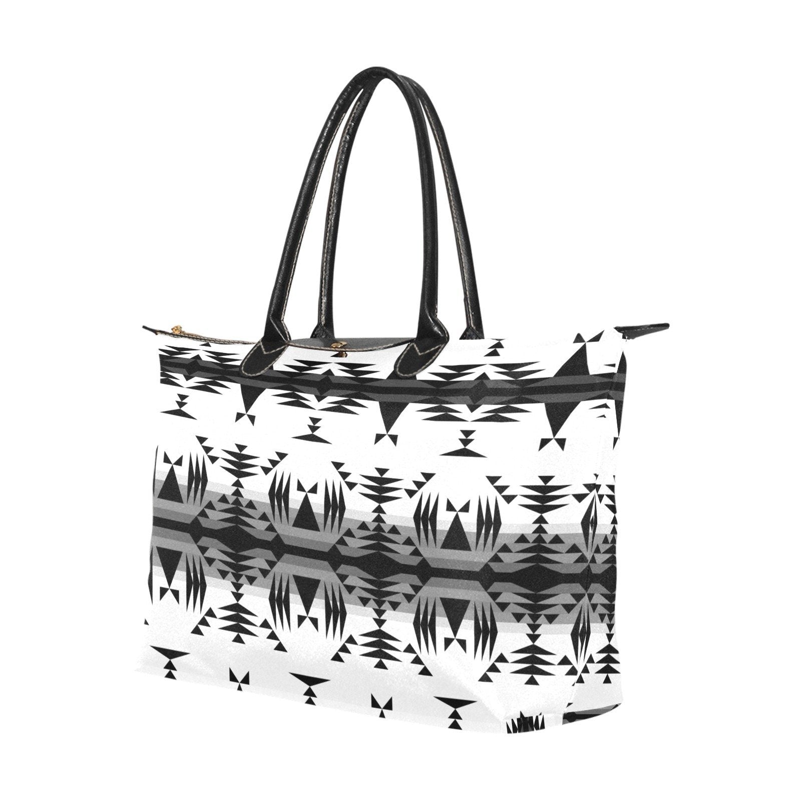 Between the Mountains White and Black Single-Shoulder Lady Handbag (Model 1714) bag e-joyer