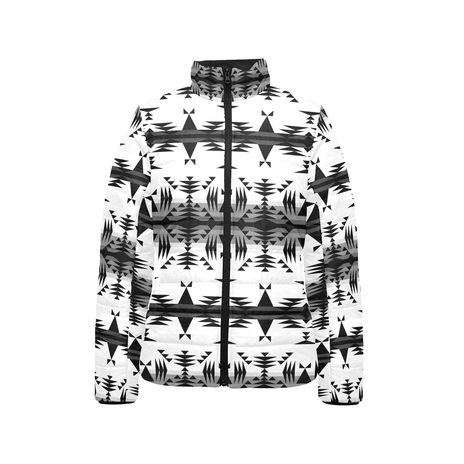 Between the Mountains White and Black Women's Stand Collar Padded Jacket (Model H41) jacket e-joyer