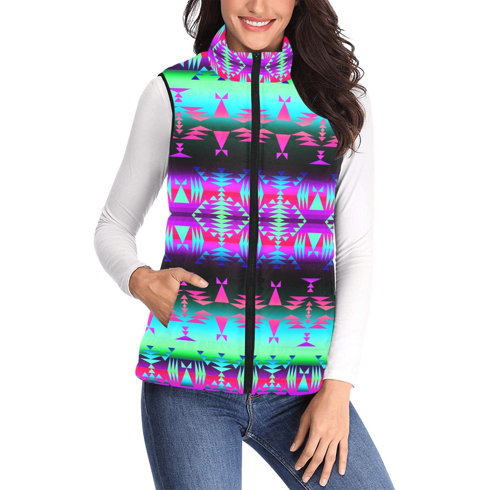Between the Rocky Mountains Women's Padded Vest Jacket (Model H44) Women's Padded Vest Jacket (H44) e-joyer