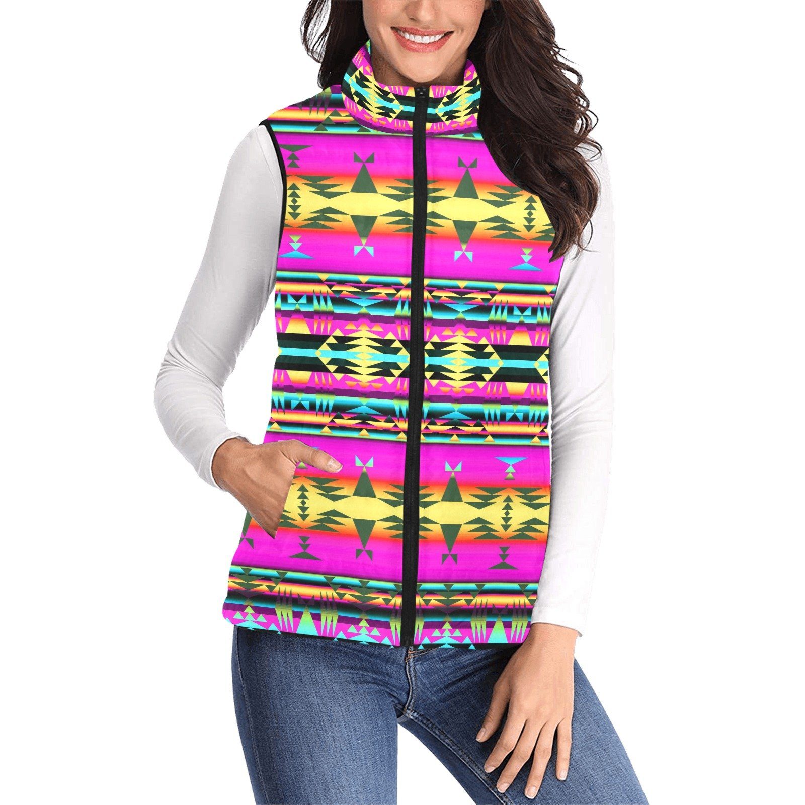 Between the Sunset Mountains Women's Padded Vest Jacket (Model H44) Women's Padded Vest Jacket (H44) e-joyer