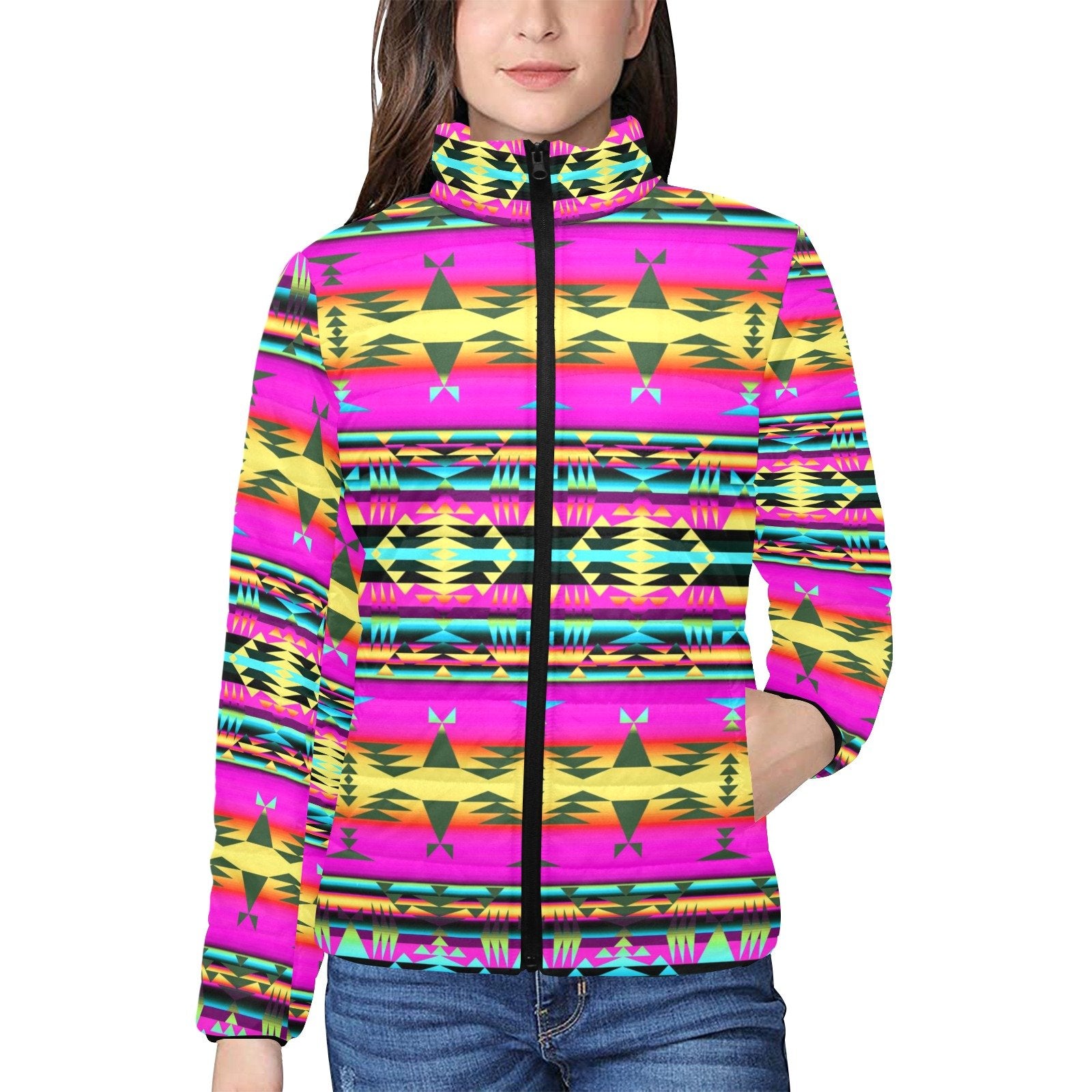 Between the Sunset Mountains Women's Stand Collar Padded Jacket (Model H41) jacket e-joyer
