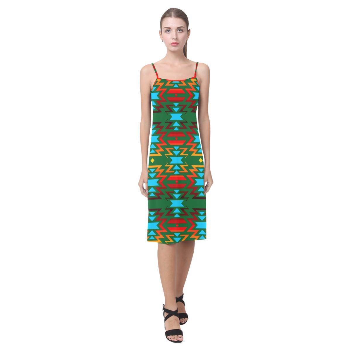 Big Pattern Fire Colors and Sky green Alcestis Slip Dress (Model D05) Alcestis Slip Dress (D05) e-joyer