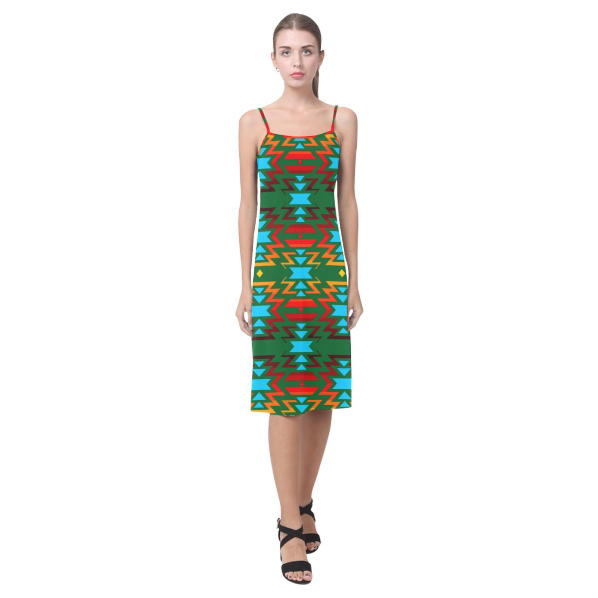 Big Pattern Fire Colors and Sky green Alcestis Slip Dress (Model D05) Alcestis Slip Dress (D05) e-joyer 