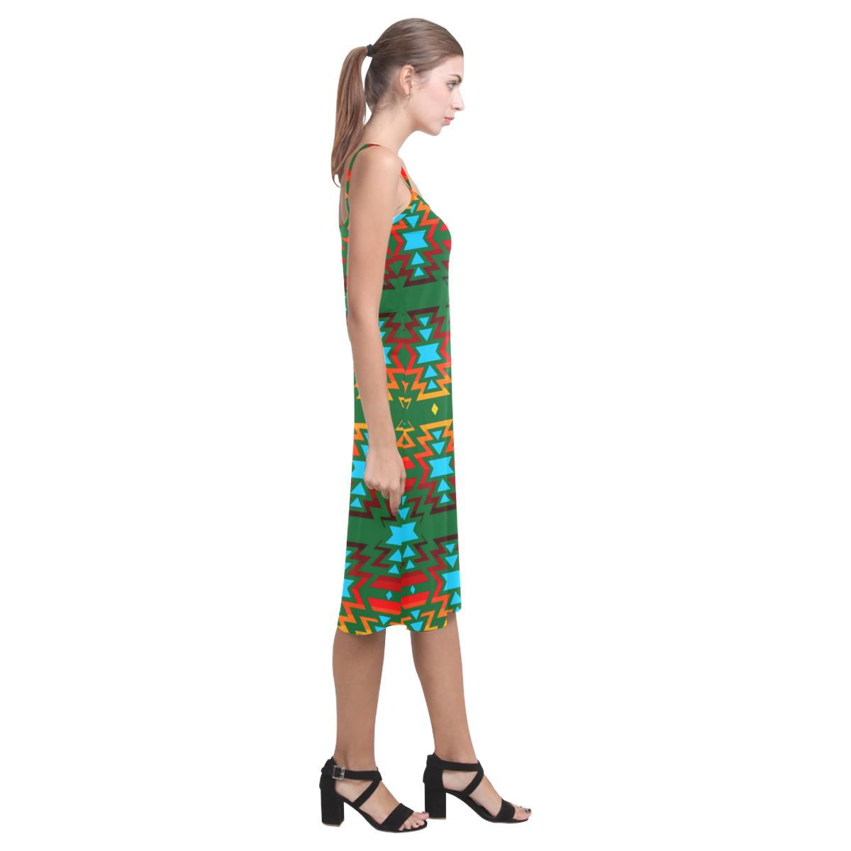 Big Pattern Fire Colors and Sky green Alcestis Slip Dress (Model D05) Alcestis Slip Dress (D05) e-joyer
