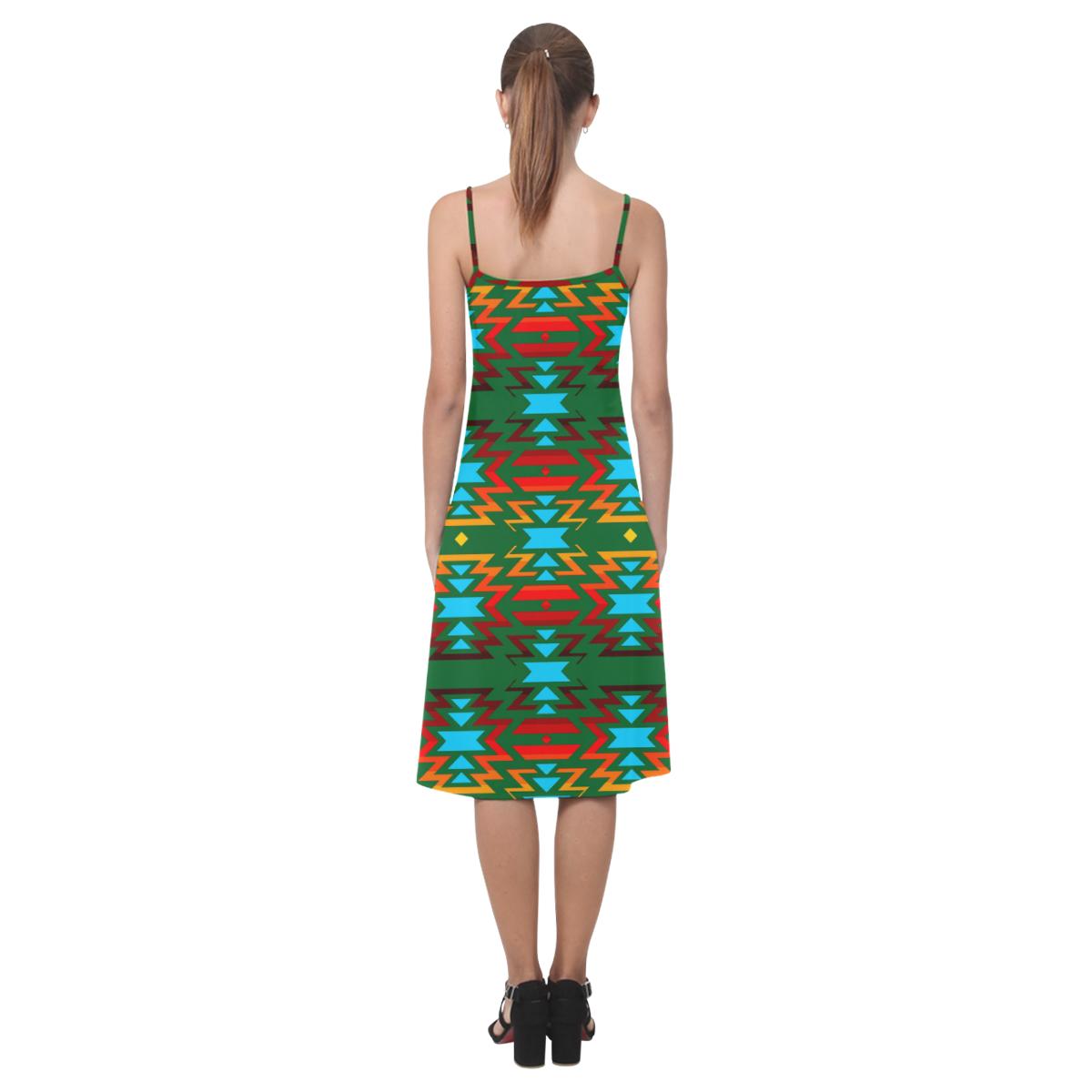 Big Pattern Fire Colors and Sky green Alcestis Slip Dress (Model D05) Alcestis Slip Dress (D05) e-joyer