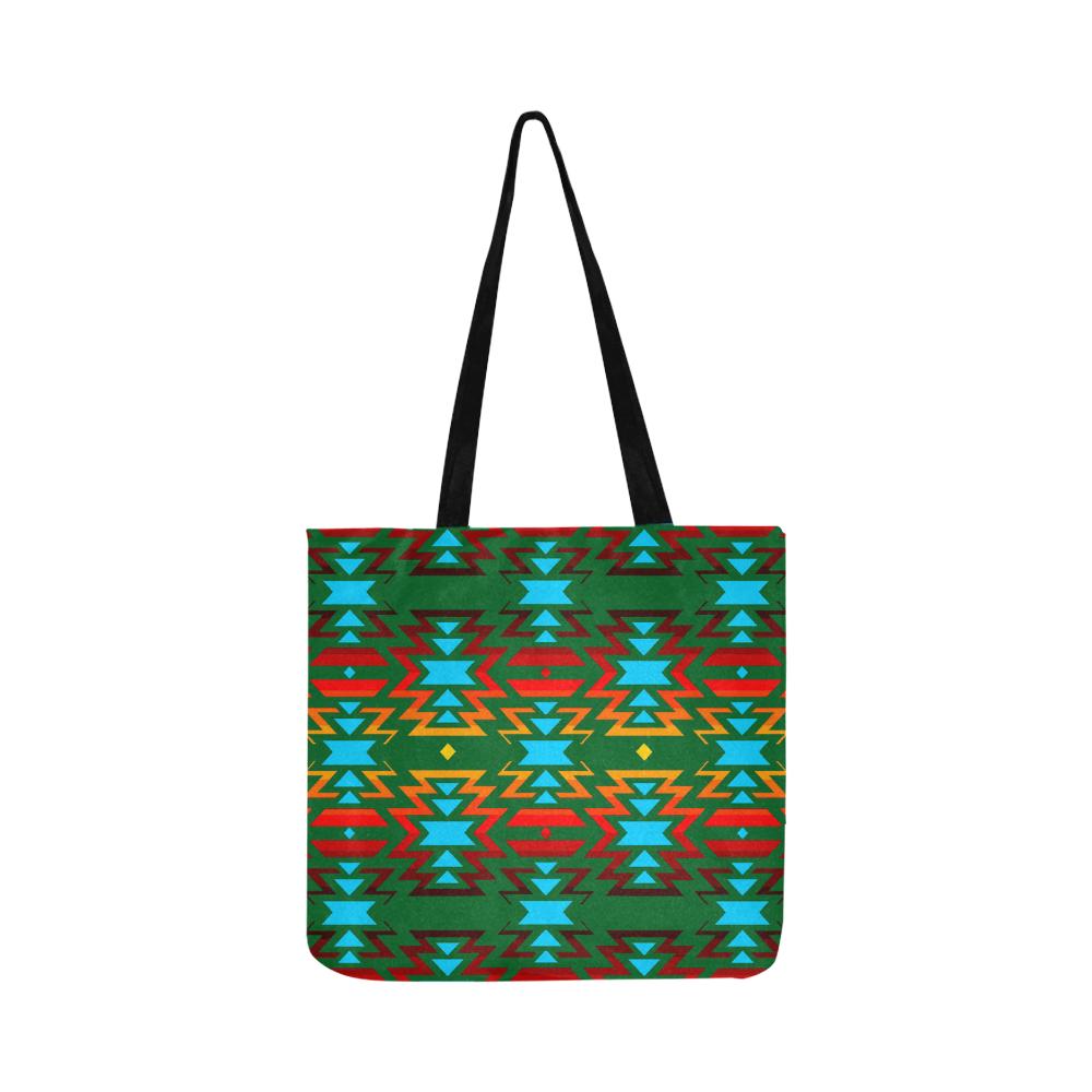 Big Pattern Fire Colors and Sky green Reusable Shopping Bag Model 1660 (Two sides) Shopping Tote Bag (1660) e-joyer