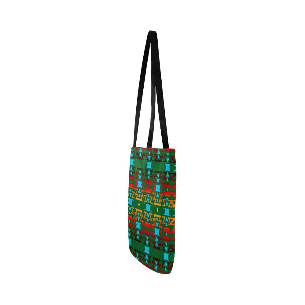 Big Pattern Fire Colors and Sky green Reusable Shopping Bag Model 1660 (Two sides) Shopping Tote Bag (1660) e-joyer