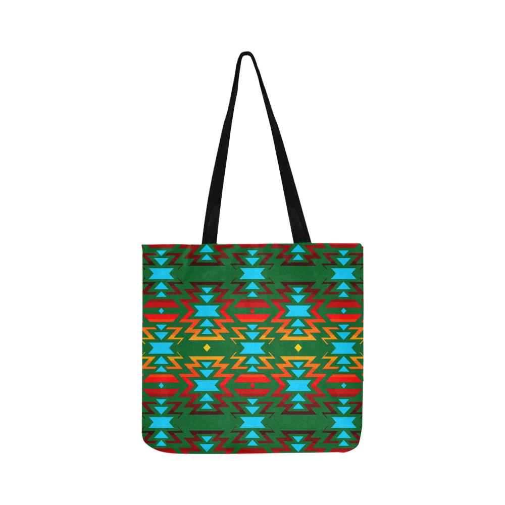 Big Pattern Fire Colors and Sky green Reusable Shopping Bag Model 1660 (Two sides) Shopping Tote Bag (1660) e-joyer