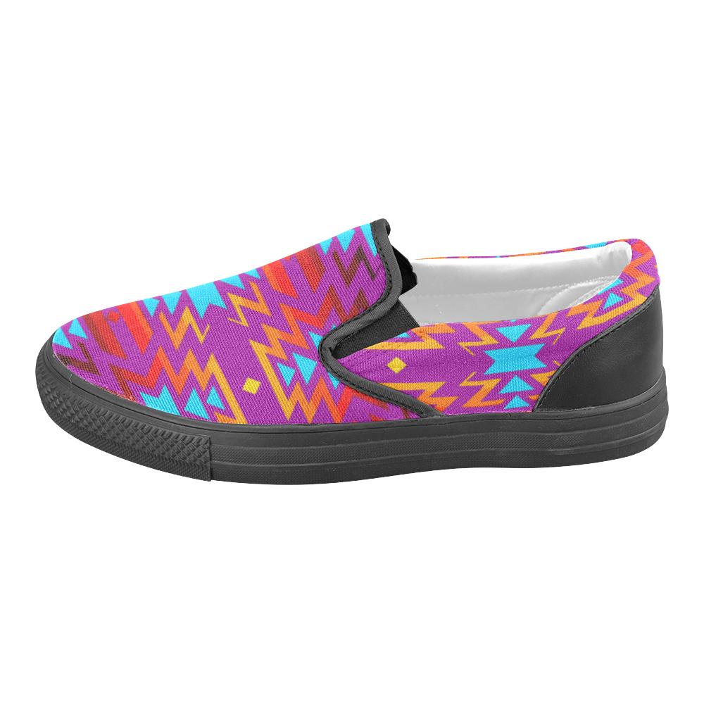 Big Pattern Fire Colors and Sky Moon Shadow Men's Unusual Slip-on Canvas Shoes (Model 019) Men's Unusual Slip-on Canvas Shoes (019) e-joyer