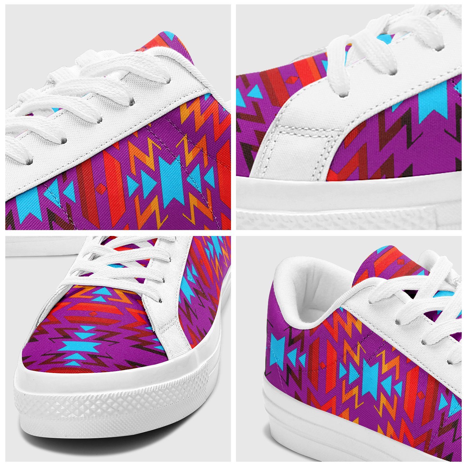 Big Pattern Fire Colors and Turquoise Purple Aapisi Low Top Canvas Shoes White Sole 49 Dzine