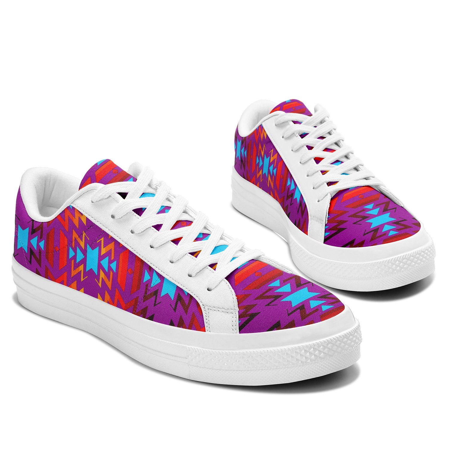 Big Pattern Fire Colors and Turquoise Purple Aapisi Low Top Canvas Shoes White Sole 49 Dzine