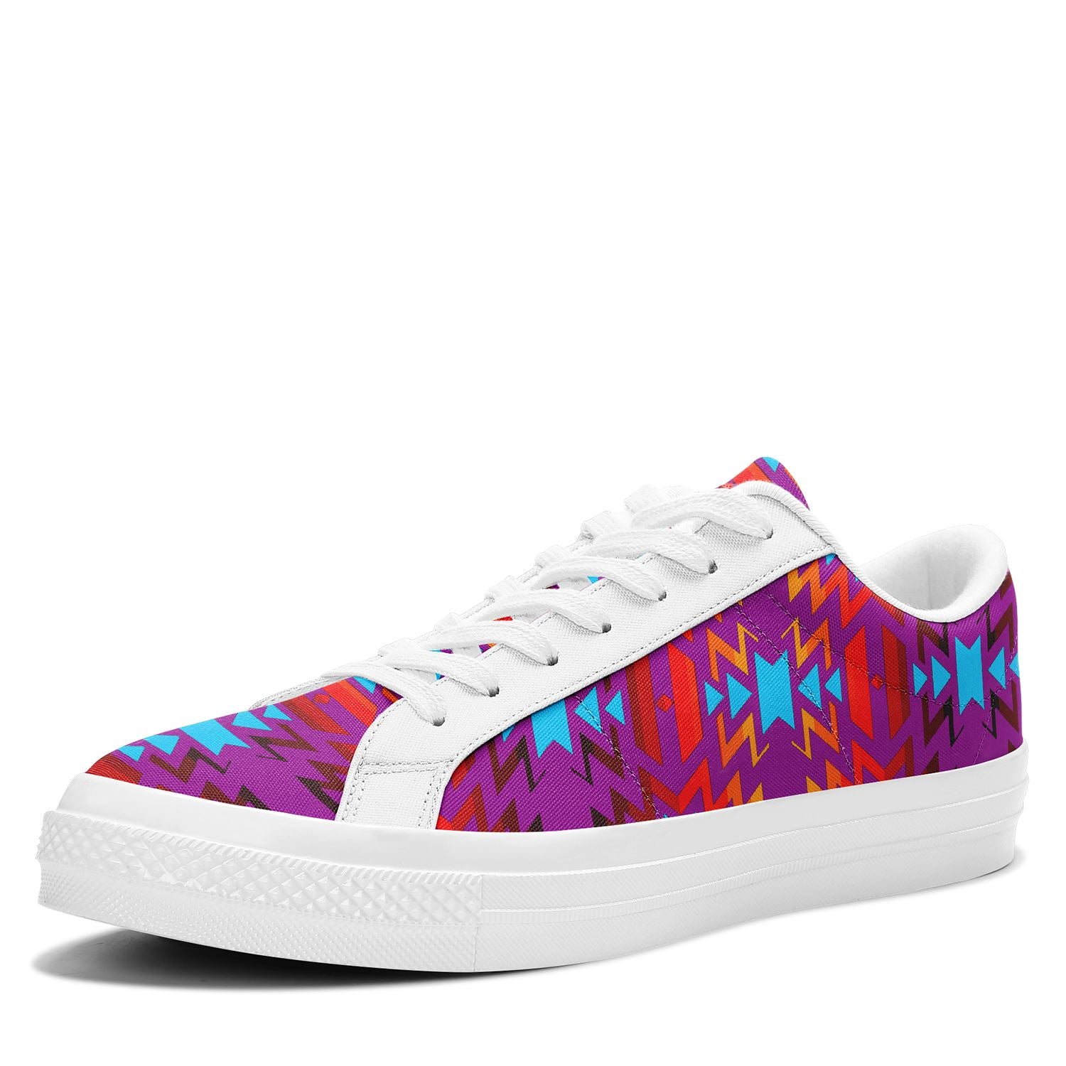 Big Pattern Fire Colors and Turquoise Purple Aapisi Low Top Canvas Shoes White Sole 49 Dzine
