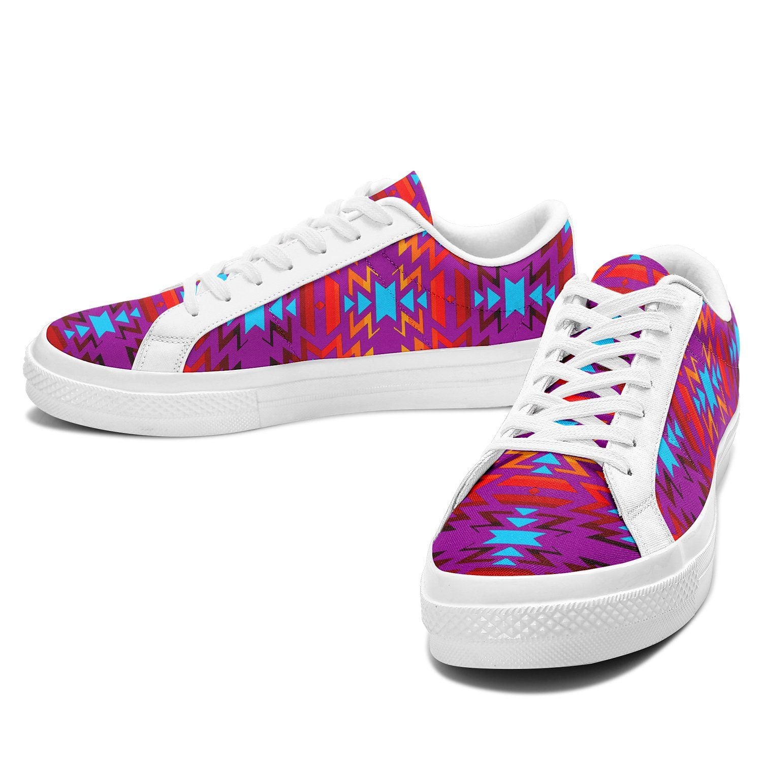 Big Pattern Fire Colors and Turquoise Purple Aapisi Low Top Canvas Shoes White Sole 49 Dzine