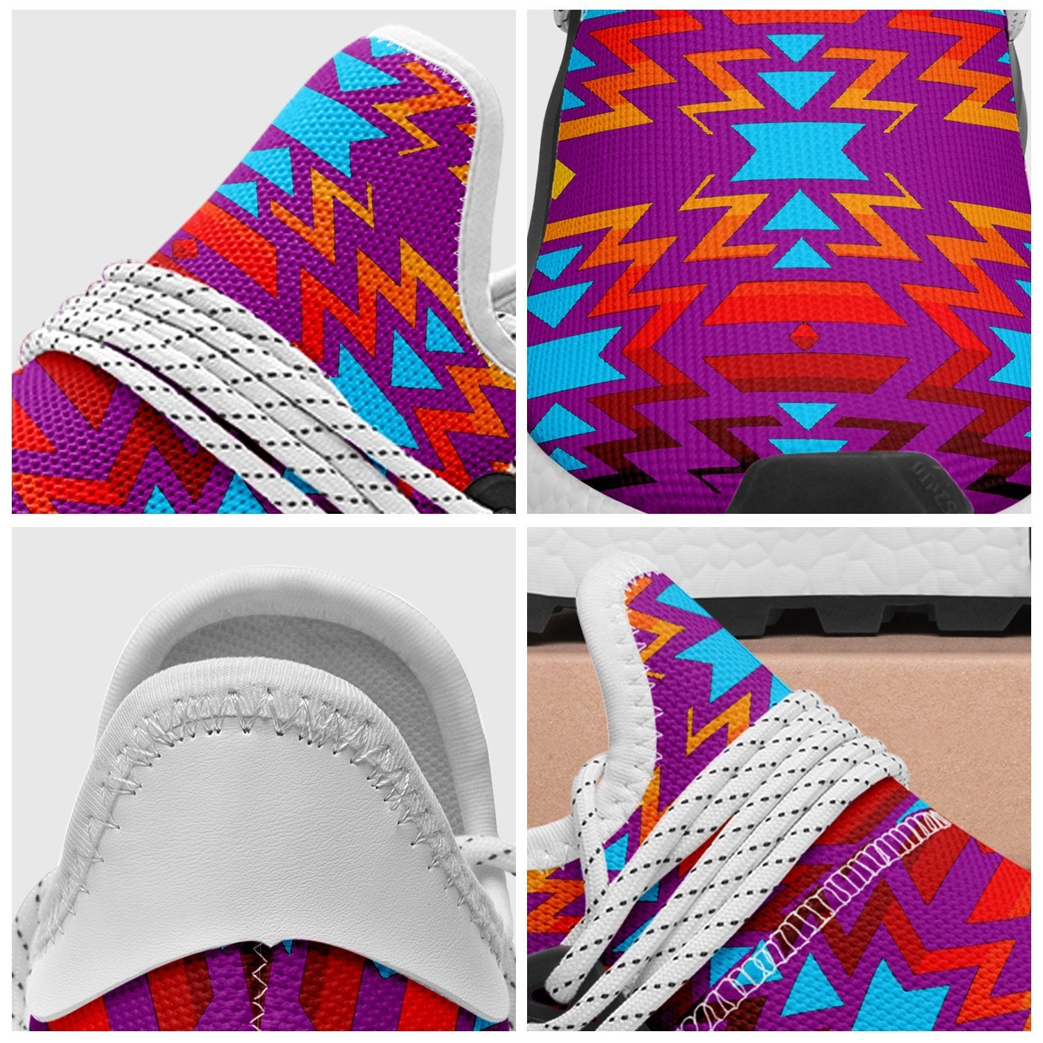 Big Pattern Fire Colors and Turquoise Purple Okaki Sneakers Shoes 49 Dzine
