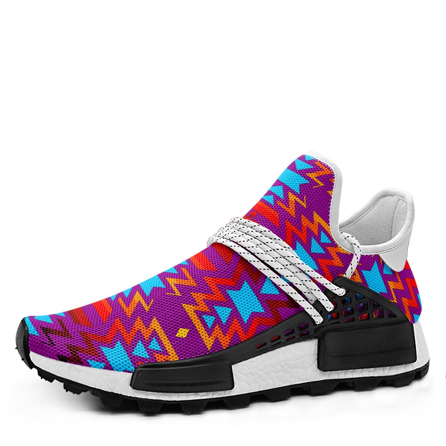 Big Pattern Fire Colors and Turquoise Purple Okaki Sneakers Shoes 49 Dzine
