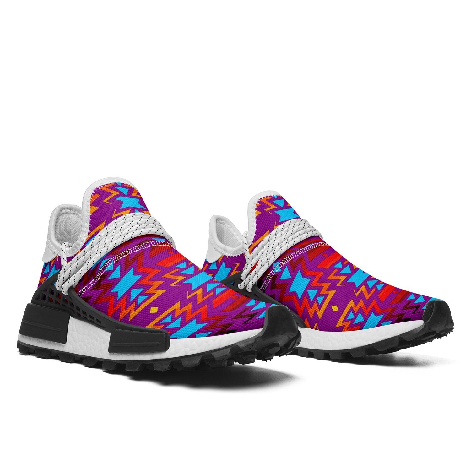 Big Pattern Fire Colors and Turquoise Purple Okaki Sneakers Shoes 49 Dzine