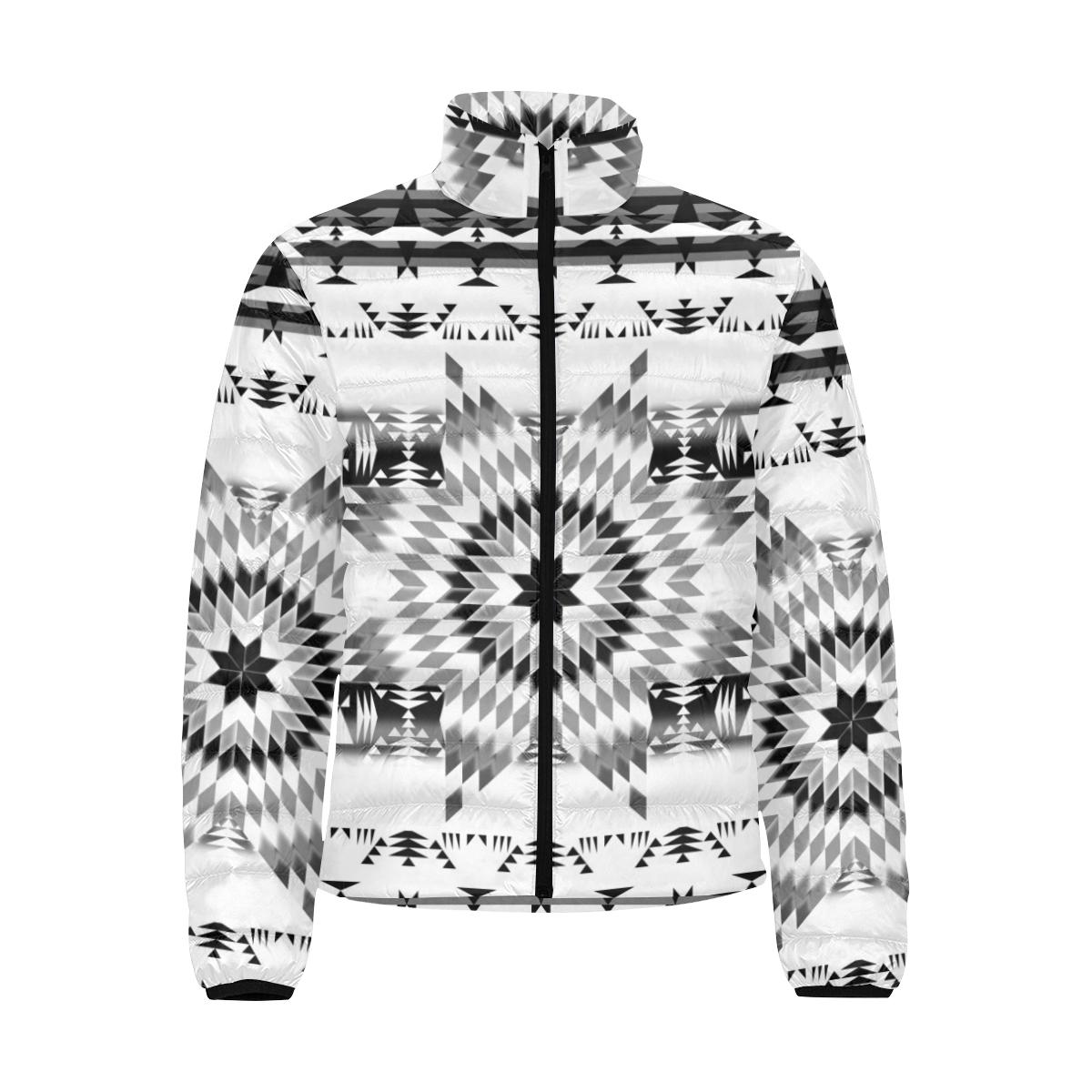 Black and White Star Quilt Men's Stand Collar Padded Jacket (Model H41) Men's Stand Collar Padded Jacket (H41) e-joyer