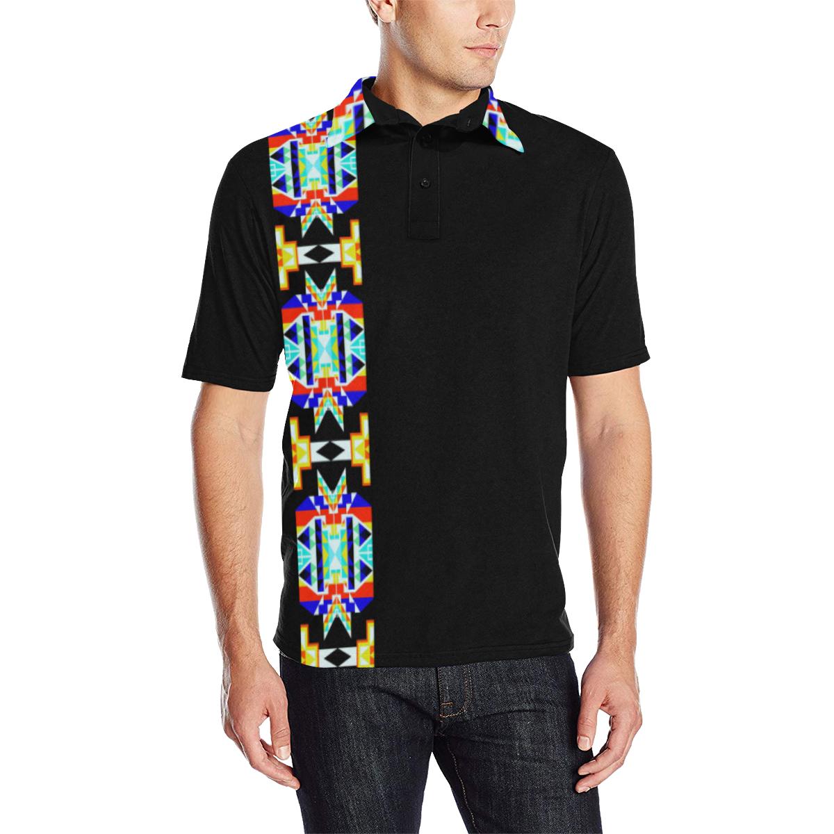 Black Blanket Strip Men's All Over Print Polo Shirt (Model T55) Men's Polo Shirt (Model T55) e-joyer