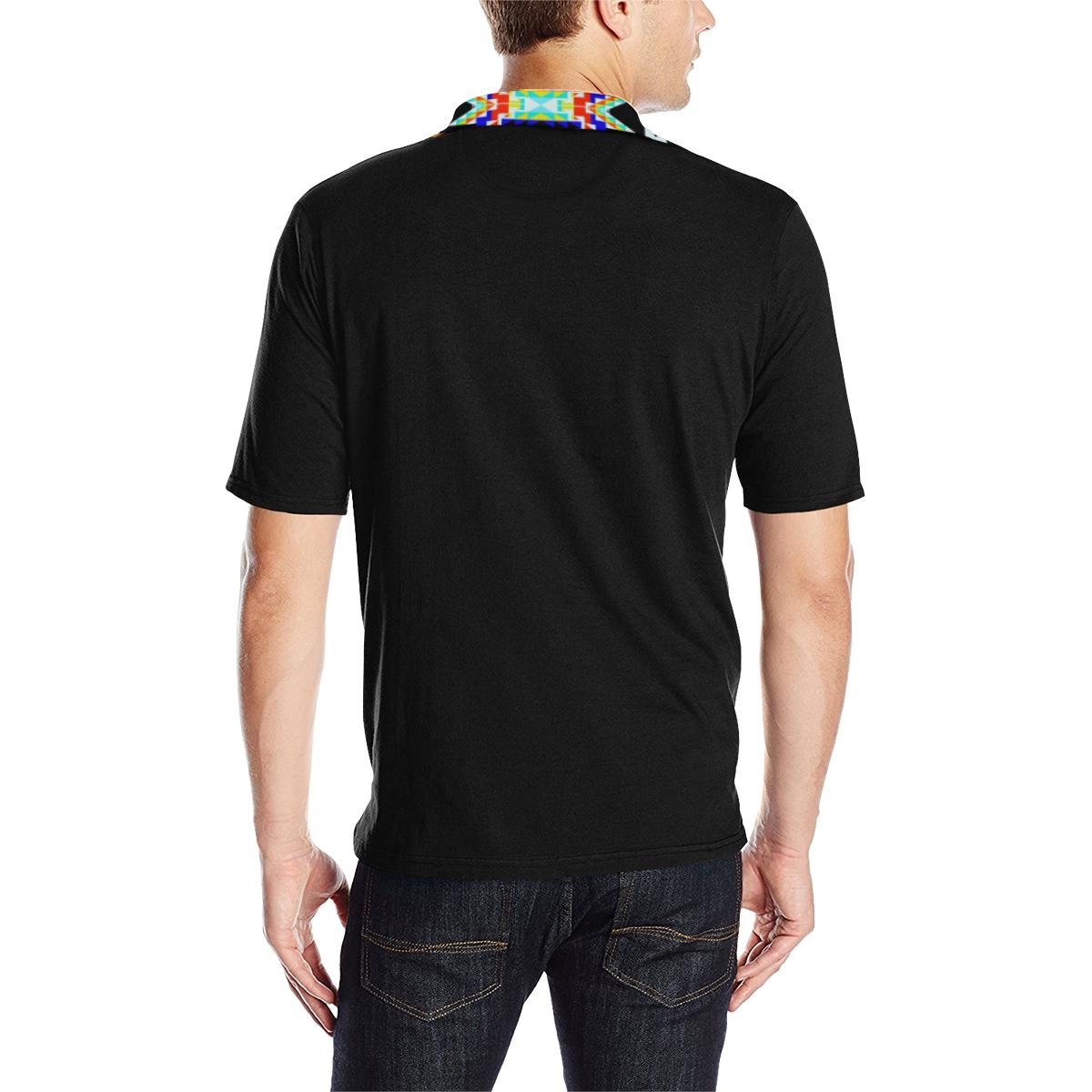 Black Blanket Strip Men's All Over Print Polo Shirt (Model T55) Men's Polo Shirt (Model T55) e-joyer