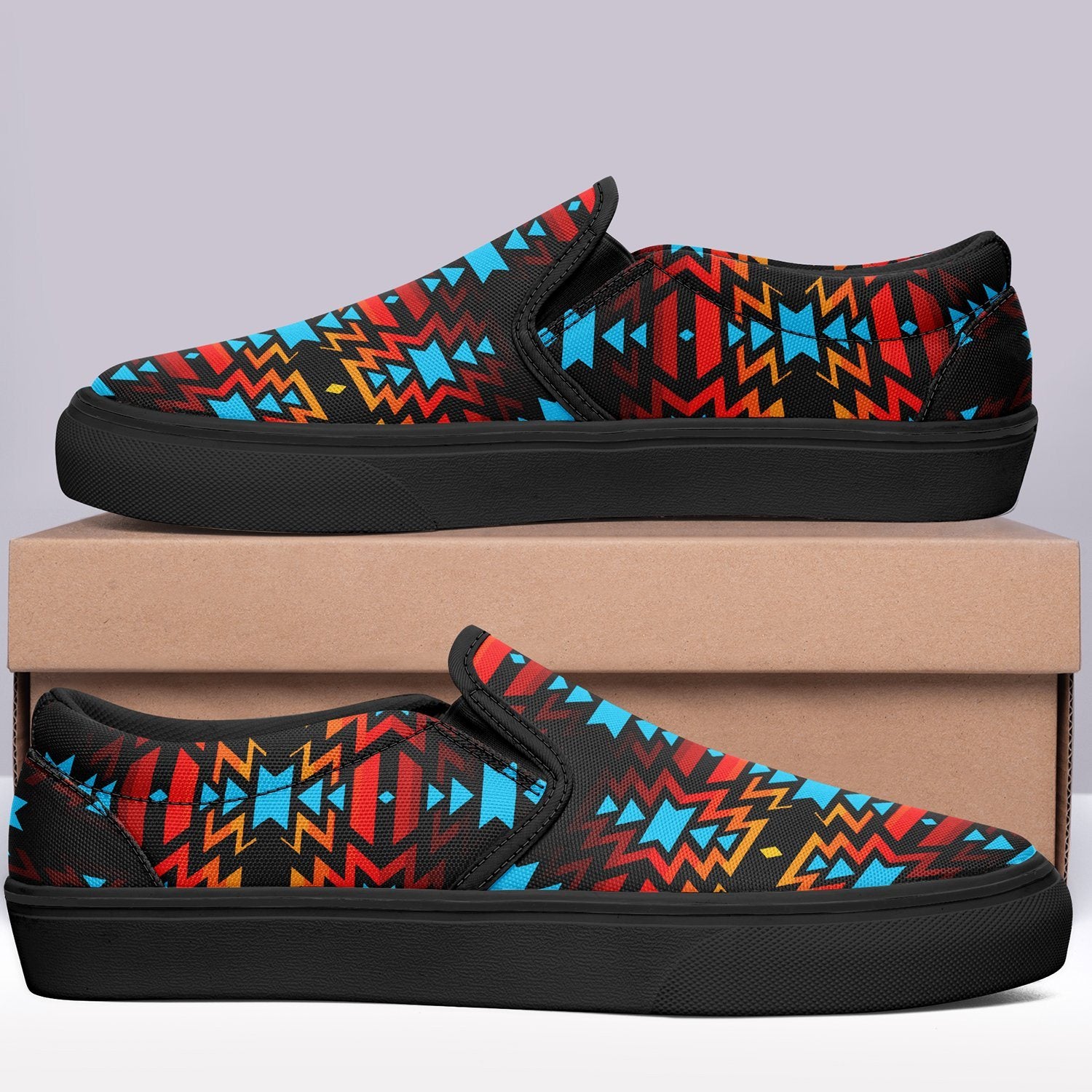 Black Fire and Sky Otoyimm Canvas Slip On Shoes 49 Dzine