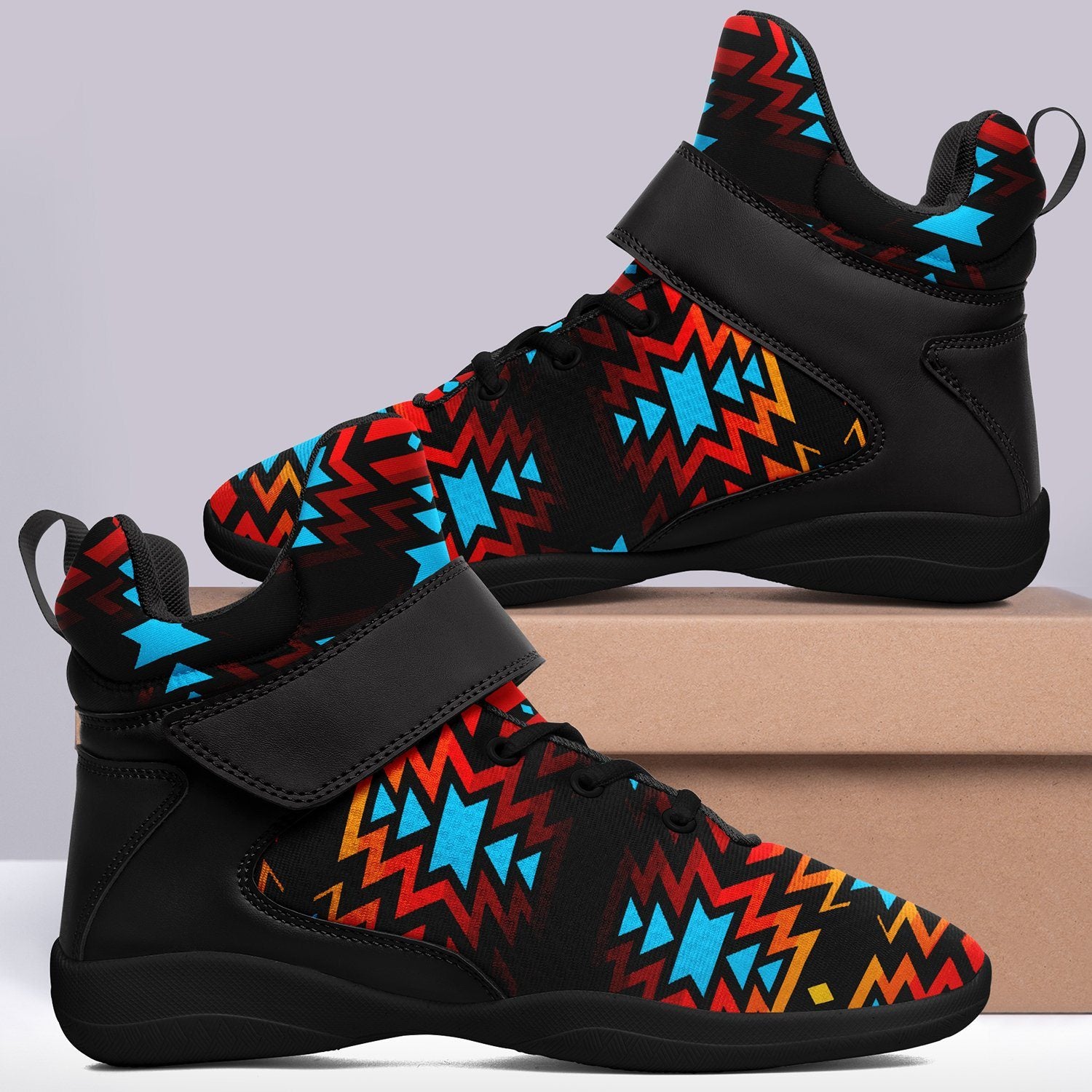 Black Fire and Turquoise Ipottaa Basketball / Sport High Top Shoes 49 Dzine