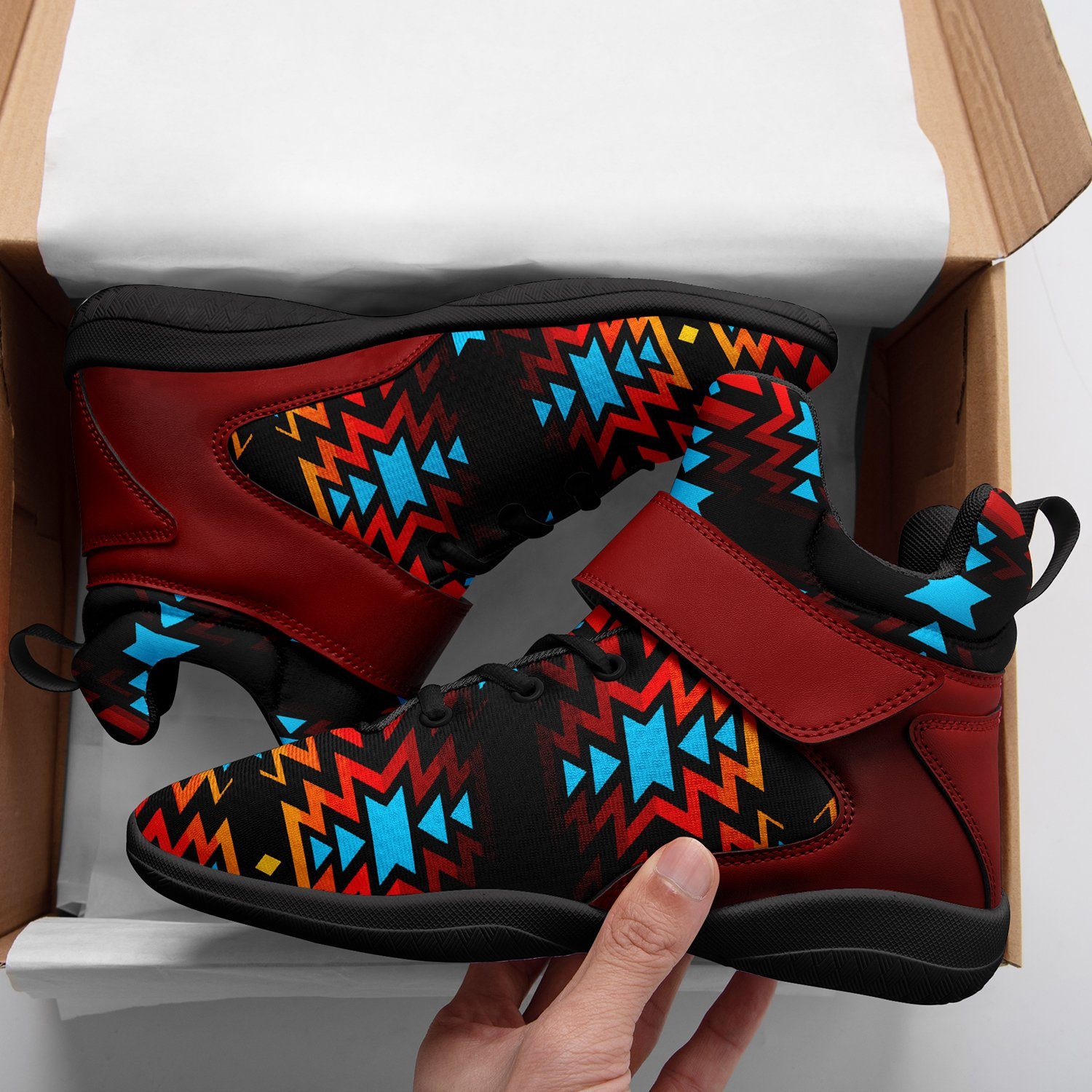 Black Fire and Turquoise Ipottaa Basketball / Sport High Top Shoes 49 Dzine