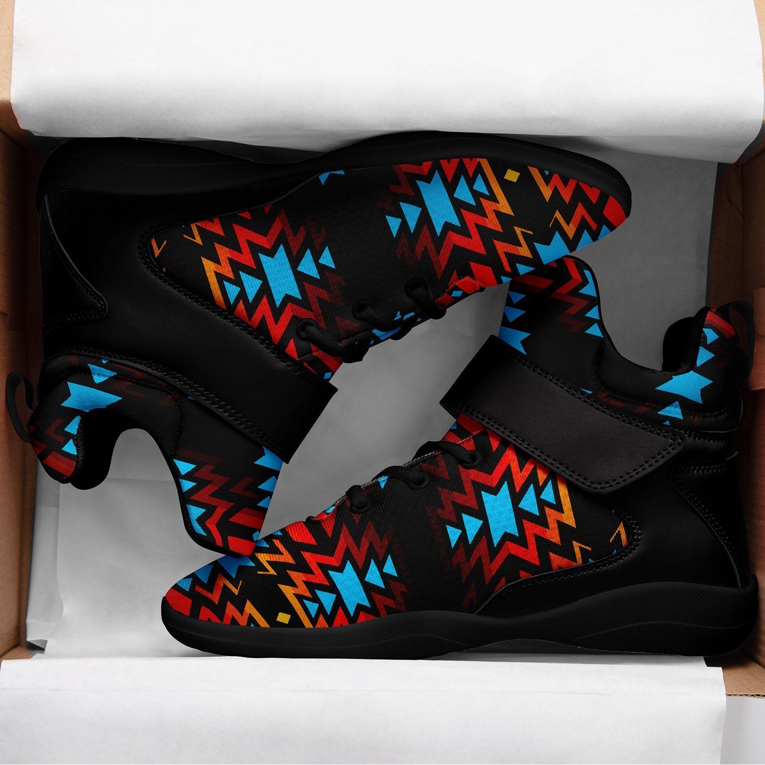 Black Fire and Turquoise Ipottaa Basketball / Sport High Top Shoes - Black Sole 49 Dzine