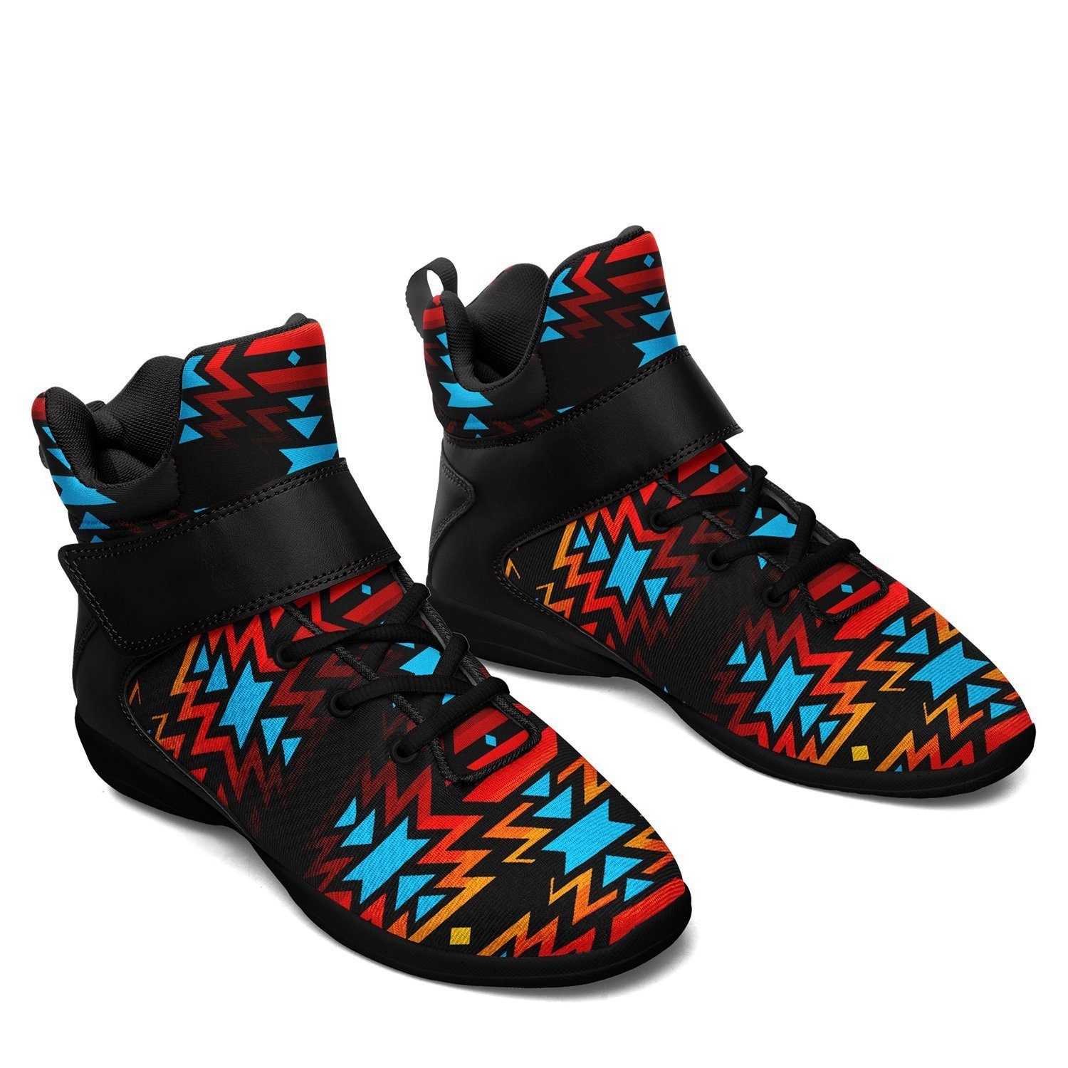 Black Fire and Turquoise Ipottaa Basketball / Sport High Top Shoes - Black Sole 49 Dzine
