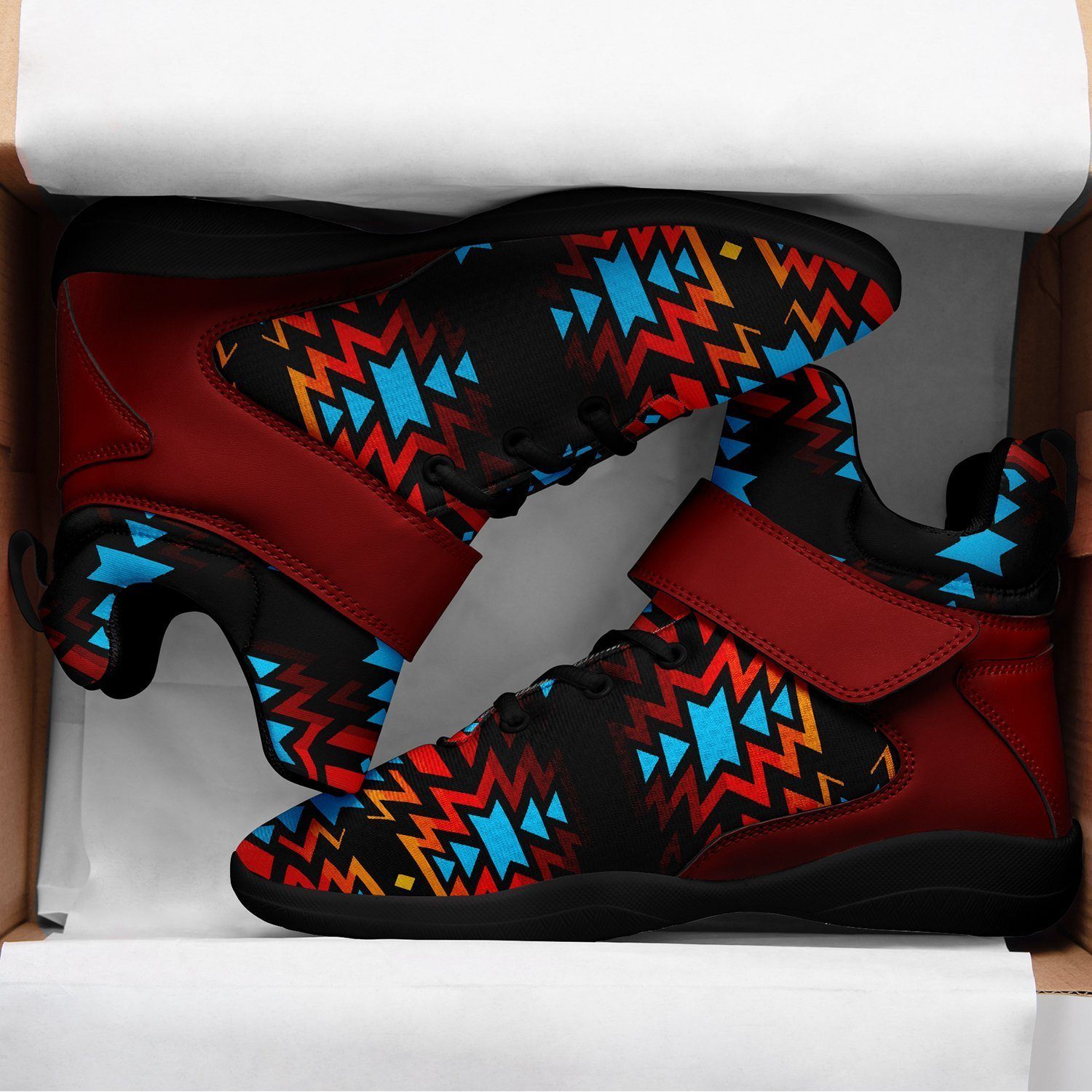 Black Fire and Turquoise Ipottaa Basketball / Sport High Top Shoes - Black Sole 49 Dzine