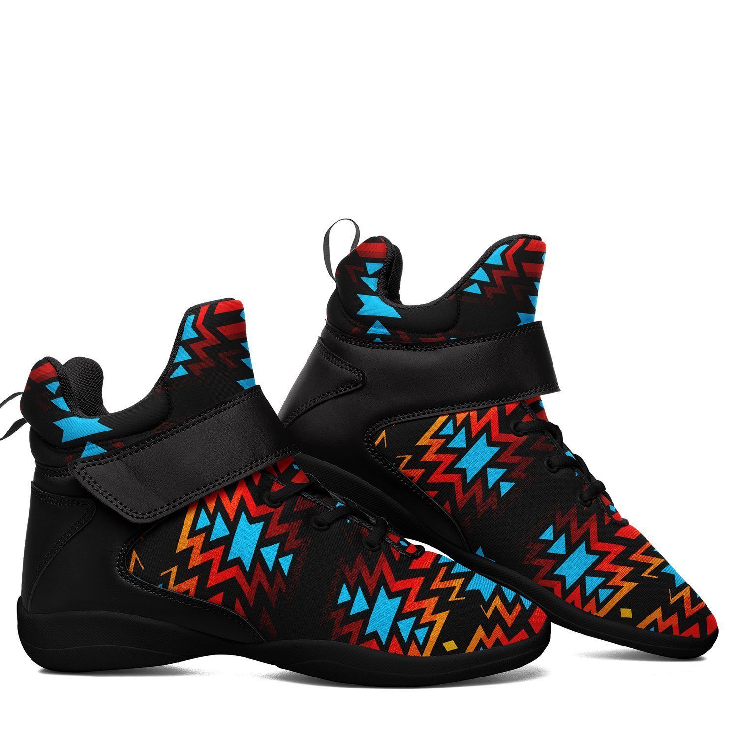 Black Fire and Turquoise Ipottaa Basketball / Sport High Top Shoes - Black Sole 49 Dzine