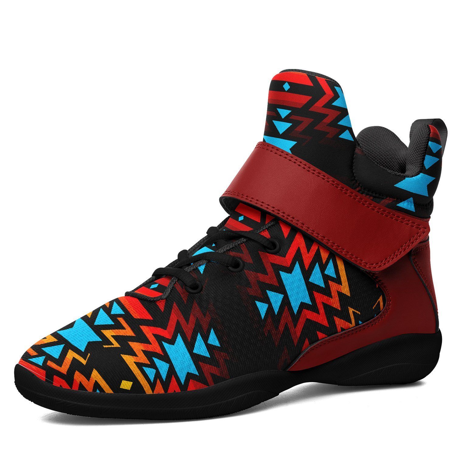 Black Fire and Turquoise Kid's Ipottaa Basketball / Sport High Top Shoes 49 Dzine US Child 12.5 / EUR 30 Black Sole with Dark Red Strap