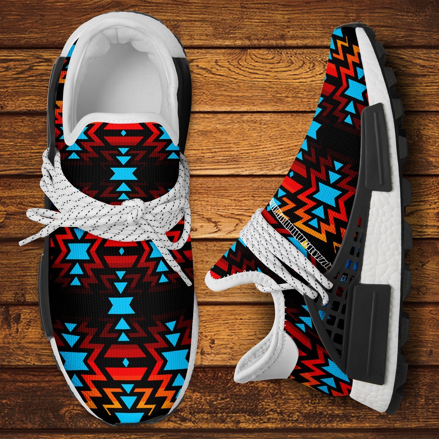 Black Fire and Turquoise Okaki Sneakers Shoes 49 Dzine
