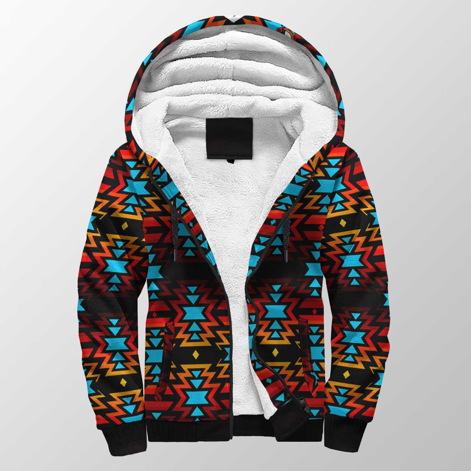 Black Fire and Turquoise Sherpa Hoodie 49 Dzine