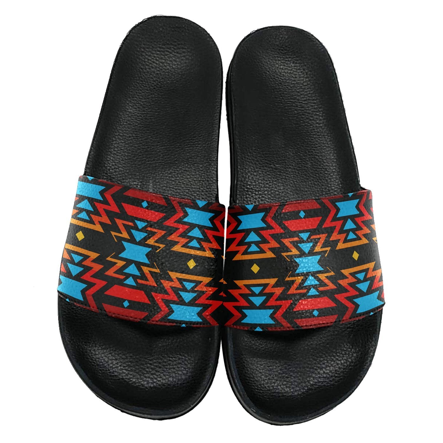 Black Fire and Turquoise Slide Sandals 49 Dzine