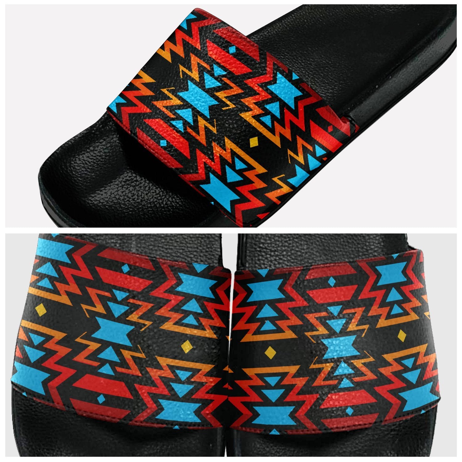 Black Fire and Turquoise Slide Sandals 49 Dzine