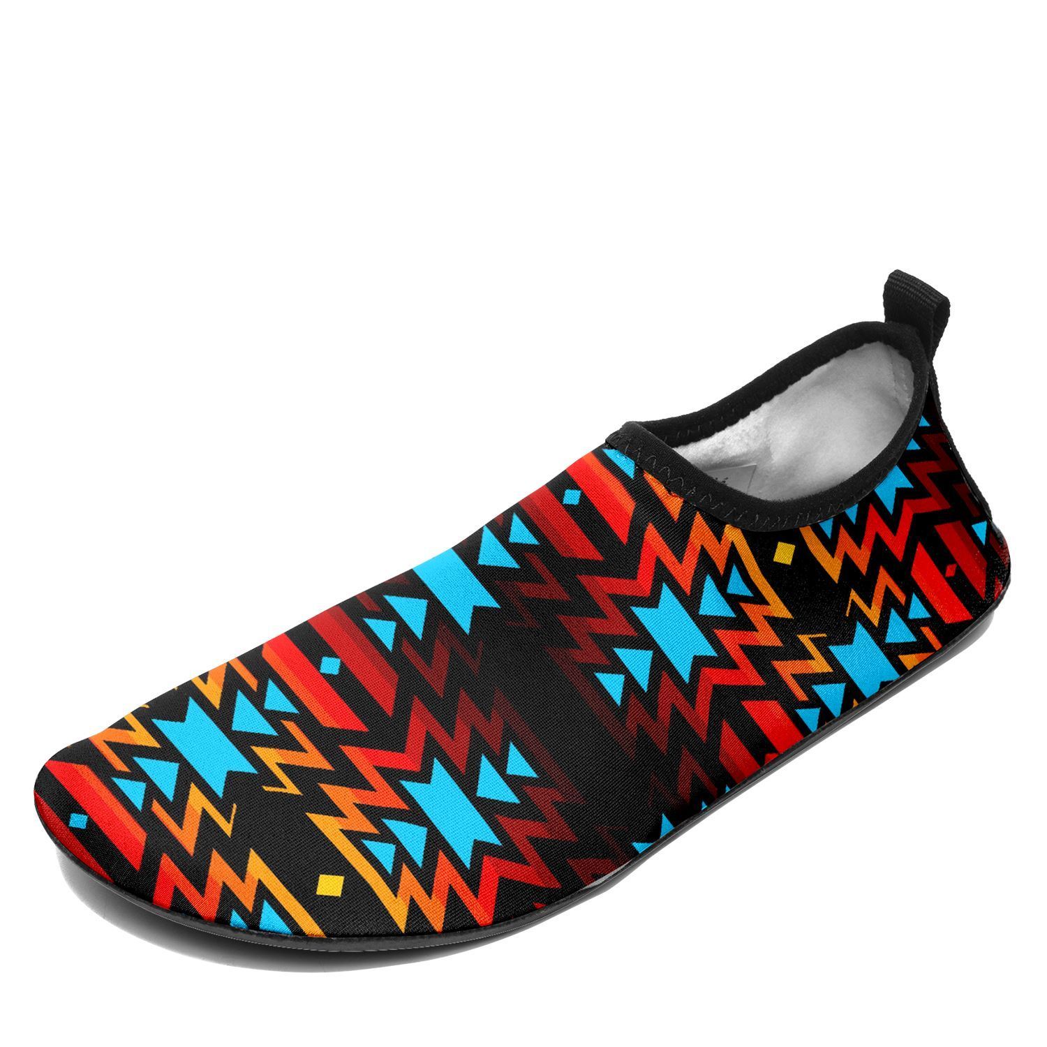 Black Fire and Turquoise Sockamoccs Kid's Slip On Shoes 49 Dzine