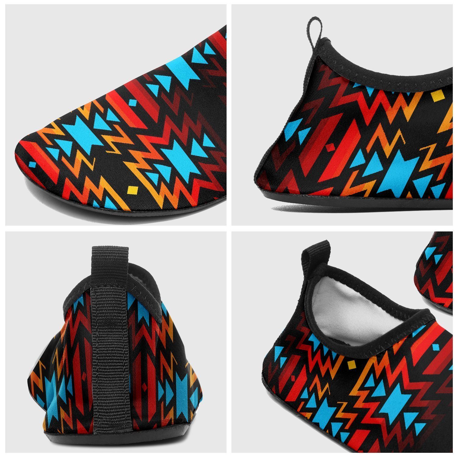 Black Fire and Turquoise Sockamoccs Kid's Slip On Shoes 49 Dzine