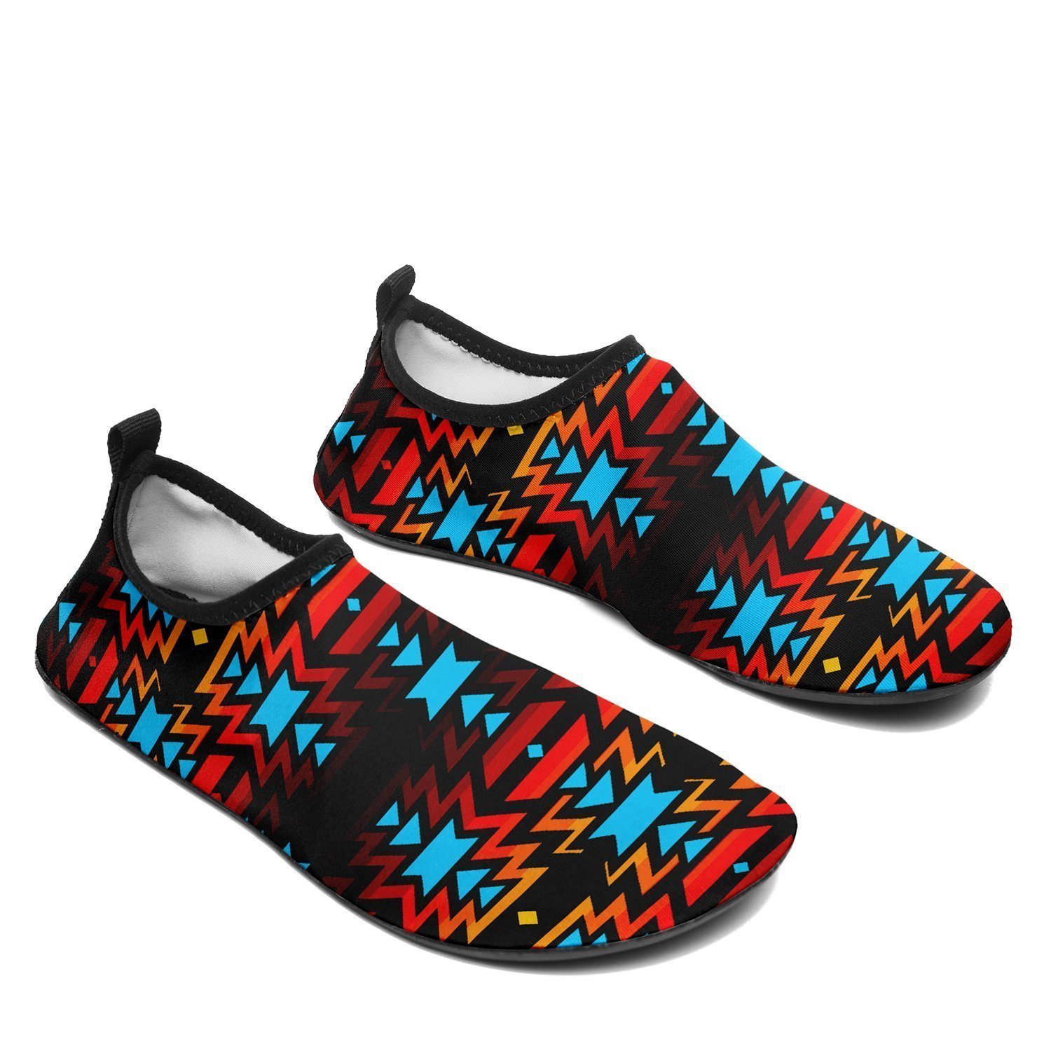 Black Fire and Turquoise Sockamoccs Kid's Slip On Shoes 49 Dzine